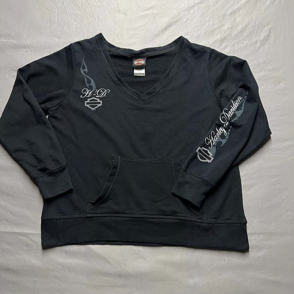 Vintage Harley Davidson Charlotte NC Womens XL Long Sleeve V Neck Flame Shirt